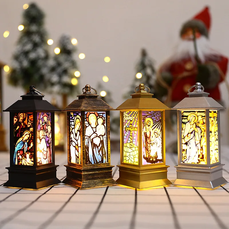 

Battery Powered LED Lantern Covered by Virgin Mary,Christmas Tree String Lights,Praying, Holiday, Patio Garden Lanterns Decors