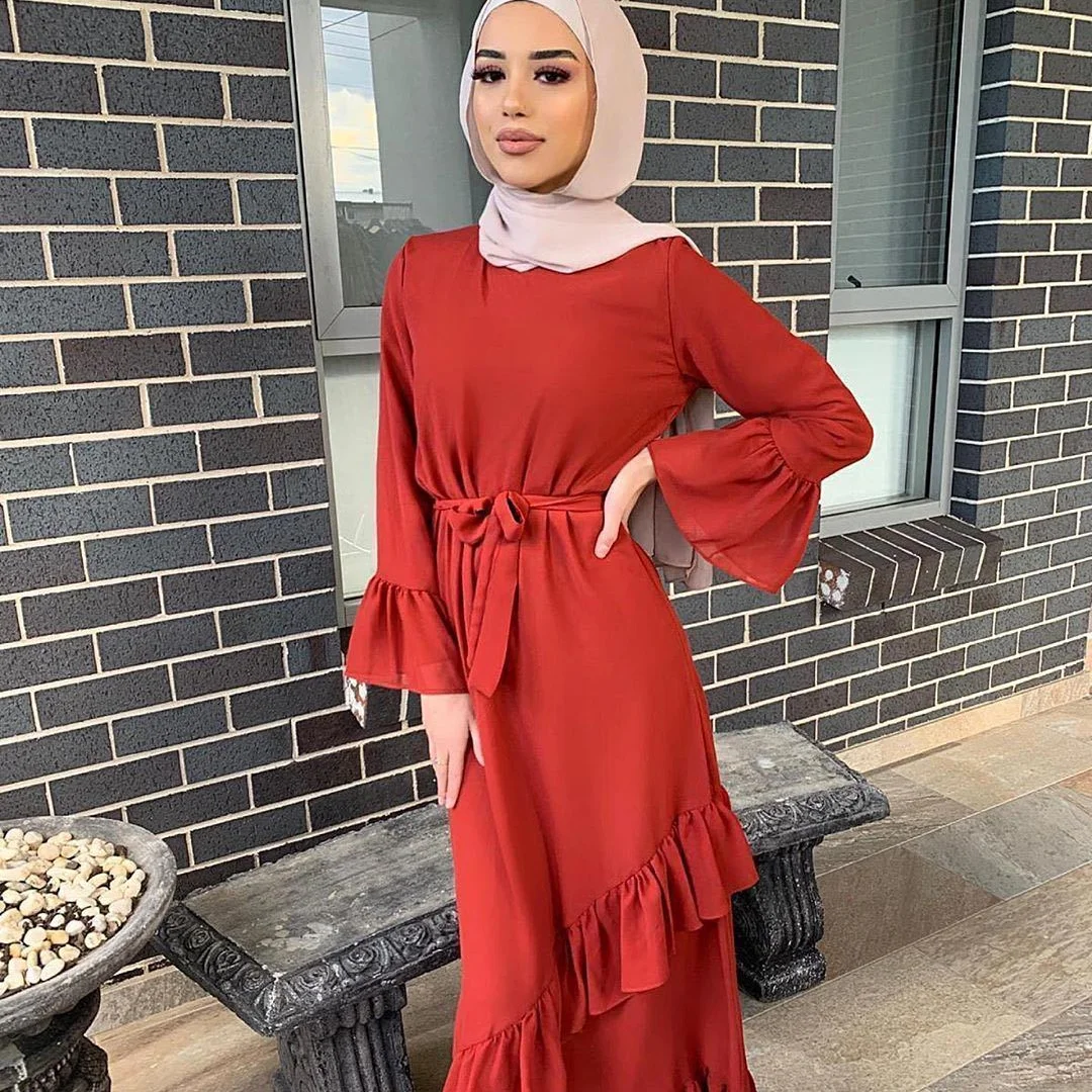 

Moslem Dubai New European and American Women's Chiffon Joining Wrinkled Skirt for Partywear Malay Wear 2021 Muslim Fashion