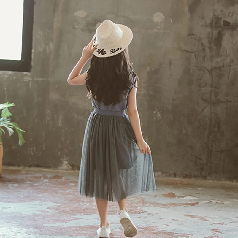 Летние Детские комплекты одежды для девочек футболка + фатиновая юбка Костюмы