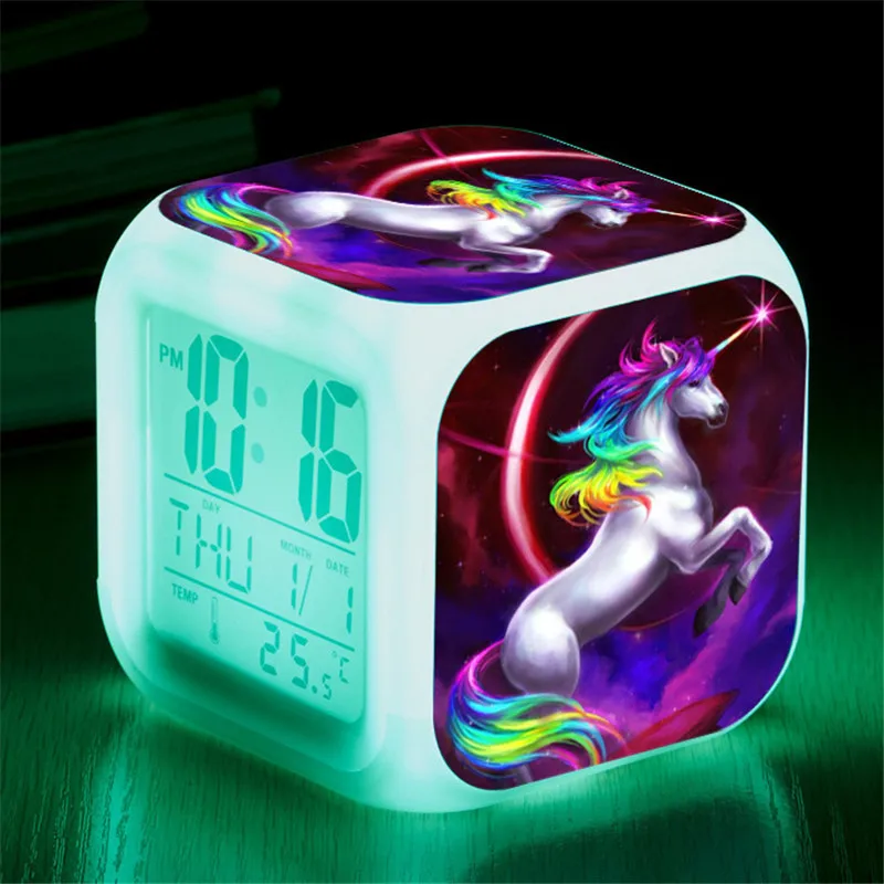 

Kids 7 Unicorn Despertador Night Clock будильник Desk Changing Alarm Kids Gift Light Colors Led Clock Children Clock Digital Clo