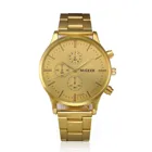 Часы мужские кварцевые из нержавеющей стали, желтое золото