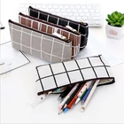 Холщовые Пеналы, милые кавайные школьные простые полосатые однотонные полосатые холщовые пеналы для карандашей, чехол для офиса