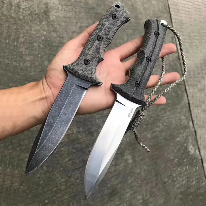 

MANCROZ CR Flat Dark Earth Straight knife AUS-10 fixed blade Flax mica handle Survival EDC Pocket knives