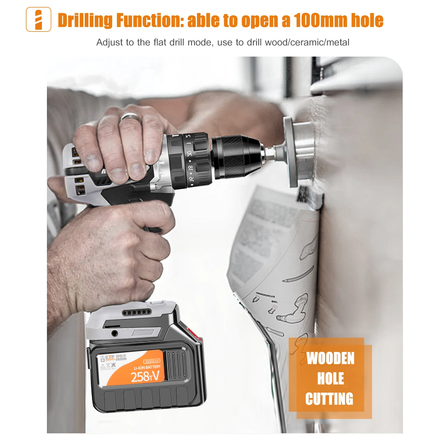 Аккумуляторная дрель-шуруповерт электрическая Ударная дрель с переменной