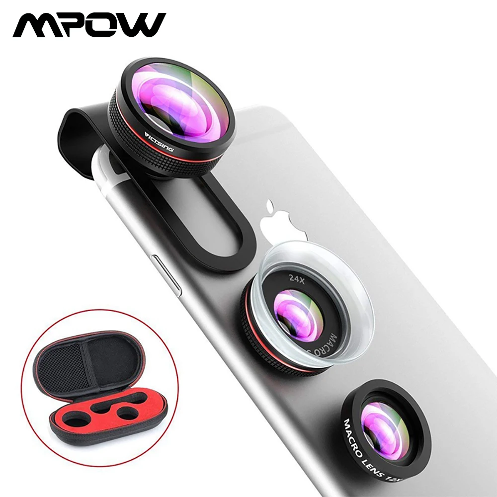 Mpow PA065 телефон объектив 3 в 1 клип на комплект линз для камеры телефона 24X Супер Макро объектив 180 градусов Рыбий глаз объектив для Iphone 8 7 6 Plus