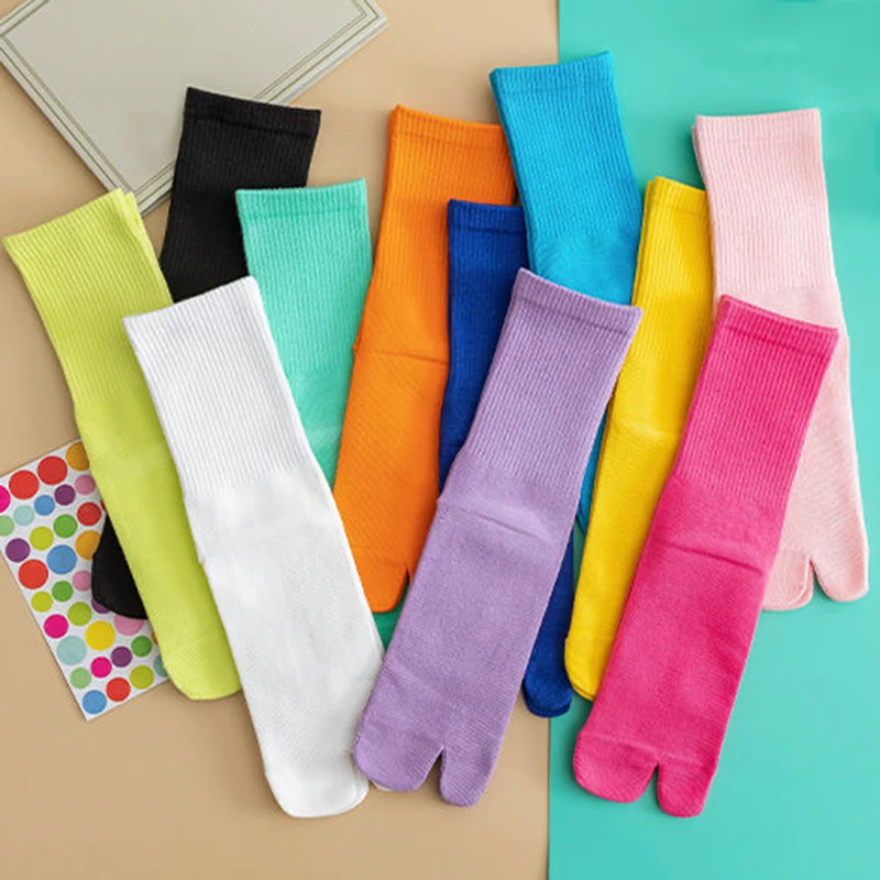 

Japanese Kimono Flip Flop Sandal Split Toe Tabi Socks Women Solid Color Short Black Two Toe Socks Female Korean Harajuku Sock