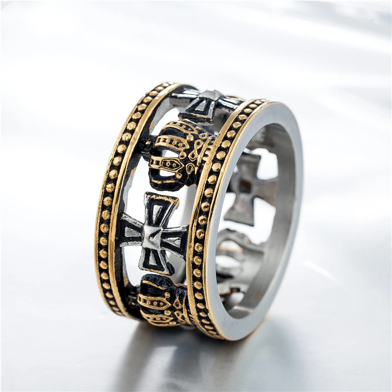 

Luxury Designs Gold Color Crown Cross Finger Rings for Women Men Charms Stainless Steel Jewelry Anillos Mujer Wholesale Bulk