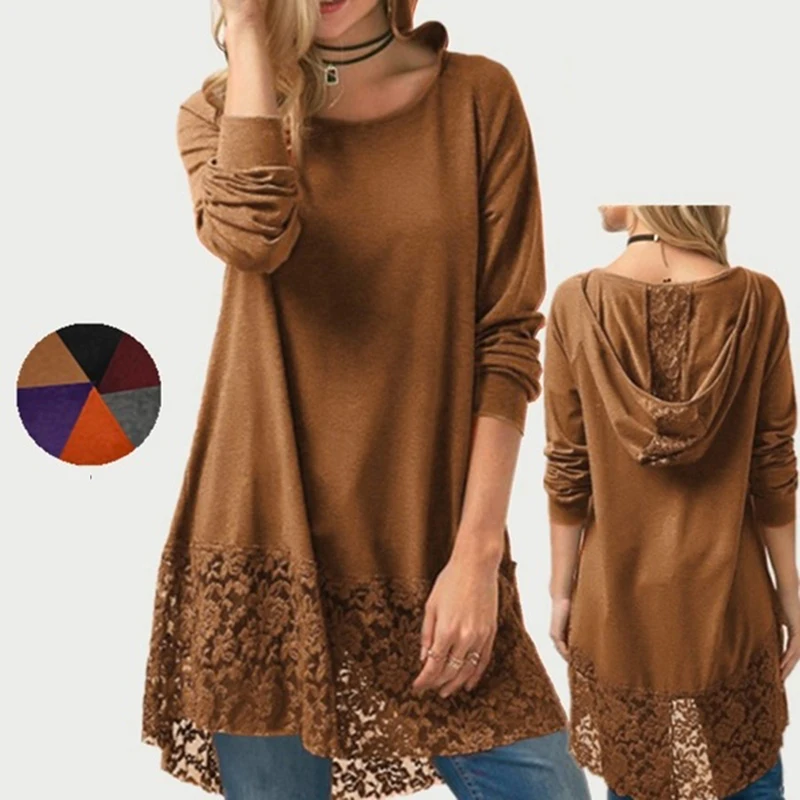 Толстовка Женская с длинным рукавом Модный кружевной свитшот капюшоном в стиле