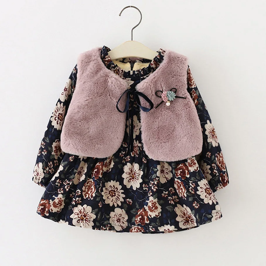 Новинка 2019 года шубка на меху для маленьких девочек комплект жилета с цветочным