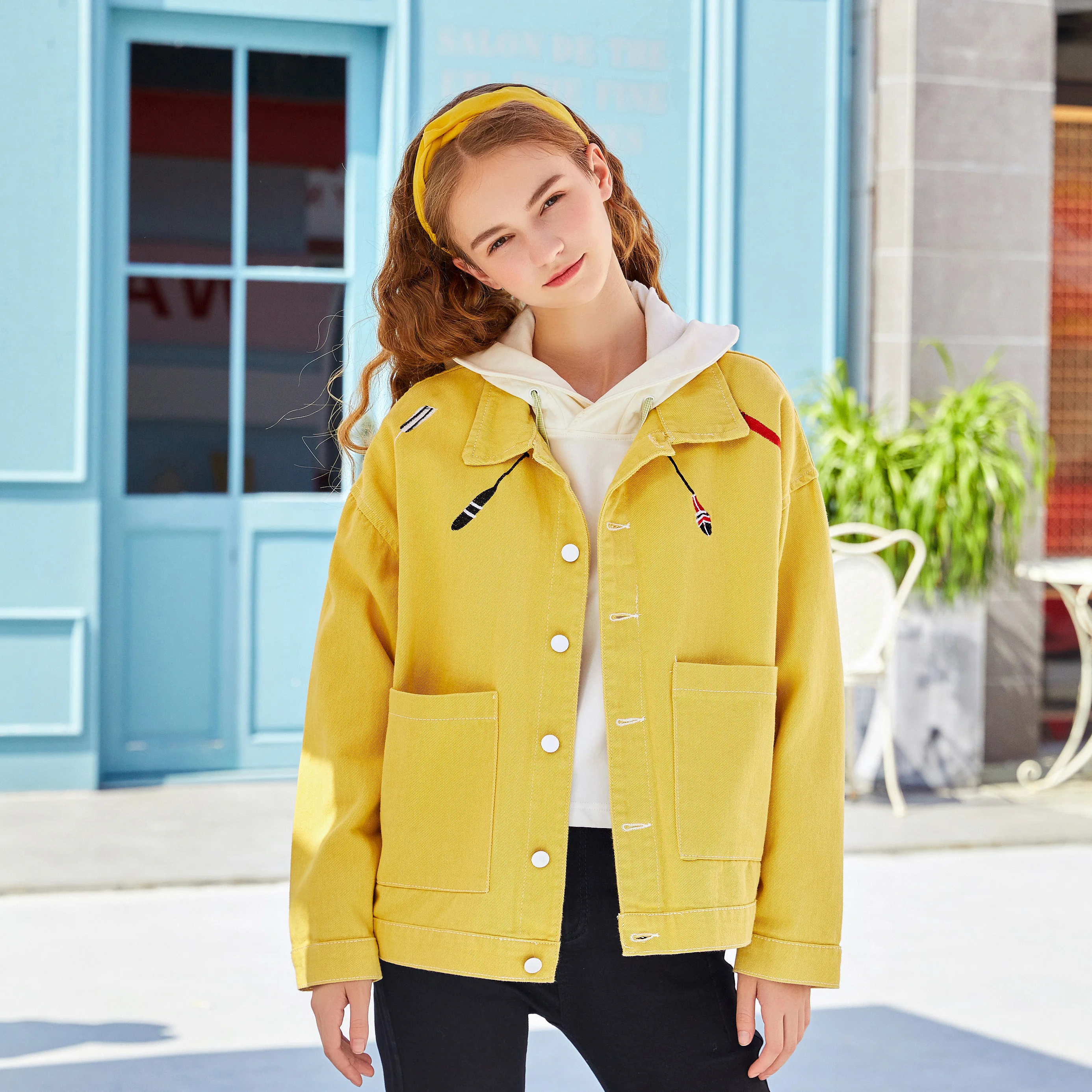 Однотонная джинсовая куртка с отложным воротником в стиле Харадзюку для женщин