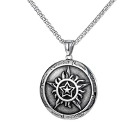 retro jewelry star round pendant with 55cm chain stainless steel necklace for men