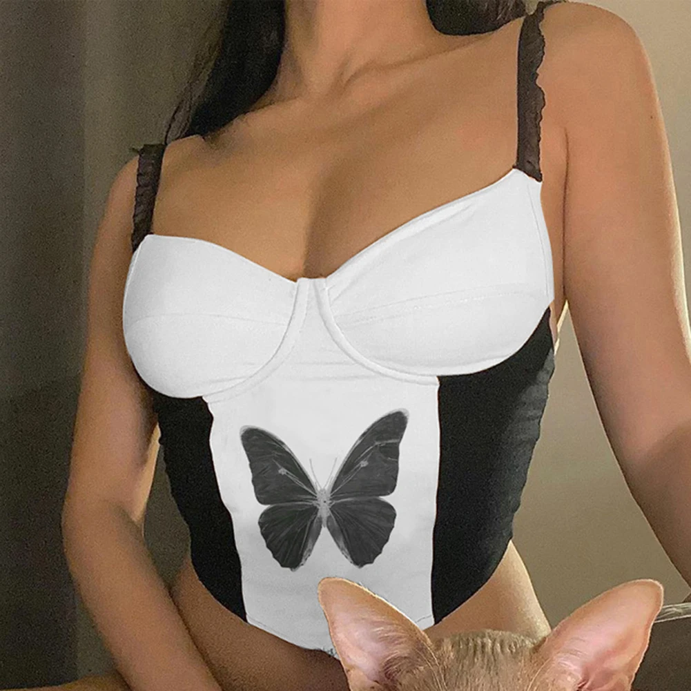 

Женский топ-корсет без рукавов, с принтом бабочек, летний