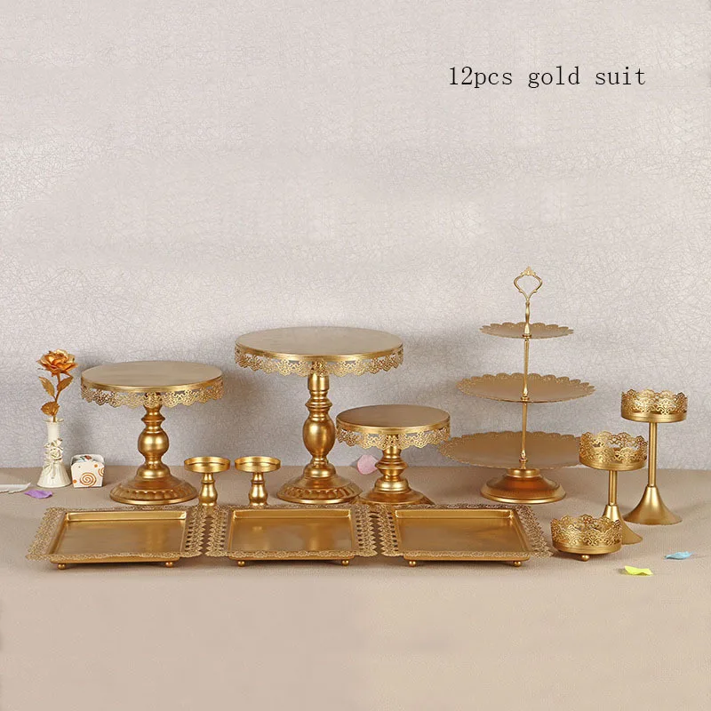 Золотой свадебный торт стенд набор белый кристалл металлические украшения для