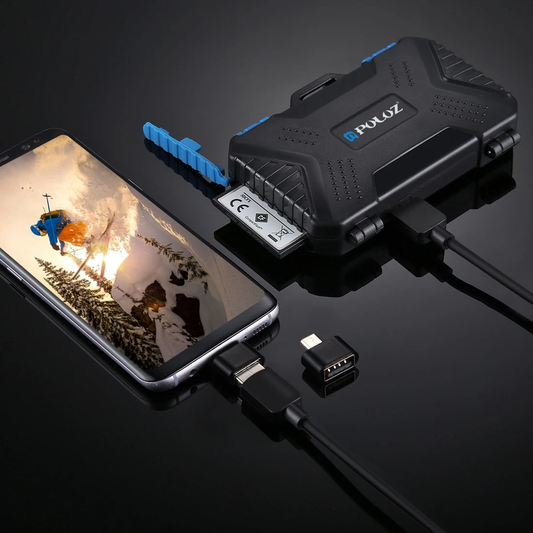 Считыватель карт PULUZ+ 22 в 1 чехол для карт памяти для 1 стандартной SIM+ 2Micro-SIM+ 2Nano-SIM+ 3CF+ 7SD+ 6TF+ 1 PIN для карт