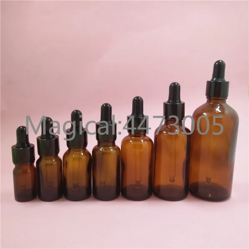 

2/10pcs 5/10/15/20/30/50/100ml Empty Amber Glass Essential Oil Dropper Bottles with Gold Dropping Cover & Pipette Cosmetic Vials