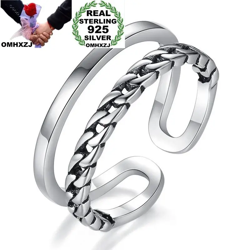 

OMHXZJ Wholesale RG206 European Fashion Fine Woman Man Party Birthday Wedding Gift Vintage Chain 925 Sterling Silver Open Ring