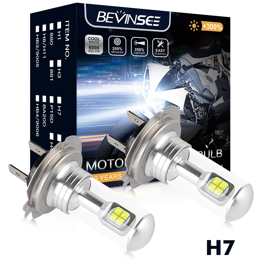 Автомобильные светодиодные фары Bevinsee H4 для мотоцикла H7 BA20D P15D лампы 6500K H1 H11 9005 880