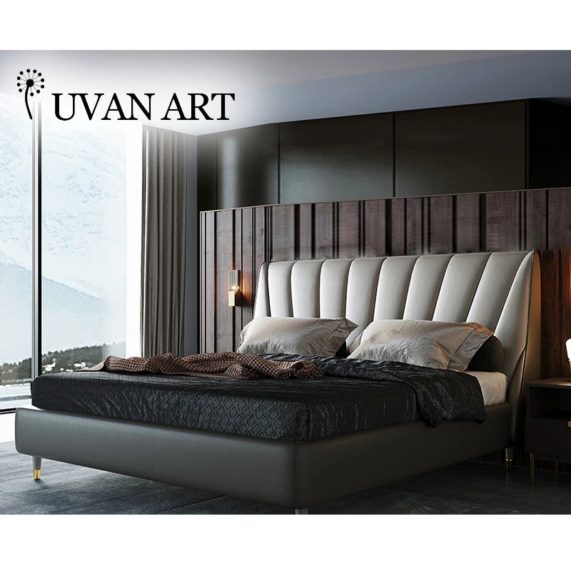 Итальянская кожаная художественная кровать мягкая сумка современный