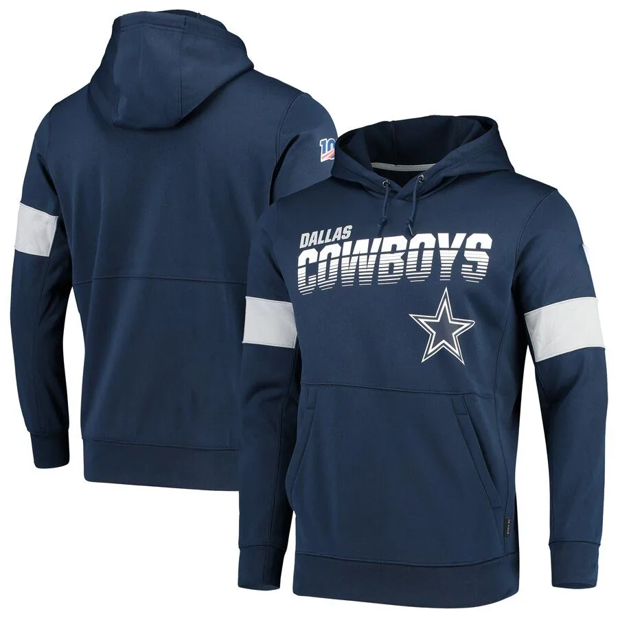 

Dallas Navy Men Cowboys Sideline Team Logo Performance Pullover Hoodie