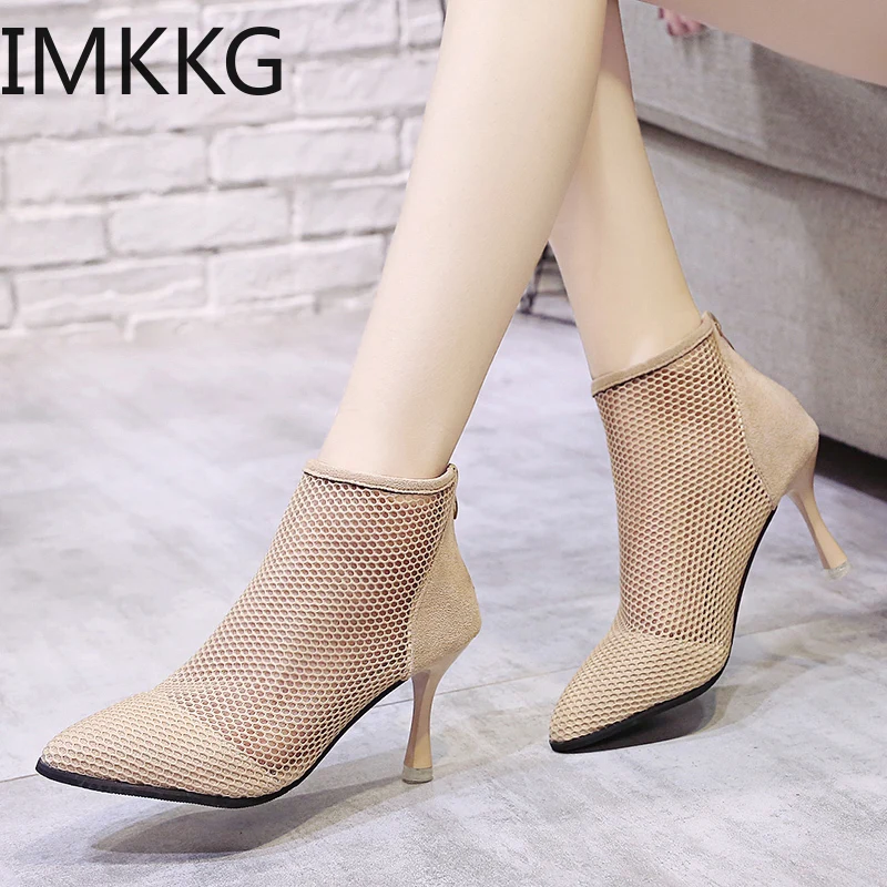 Женские сетчатые ботильоны для женщин на высоком каблуке с острым носком Новое