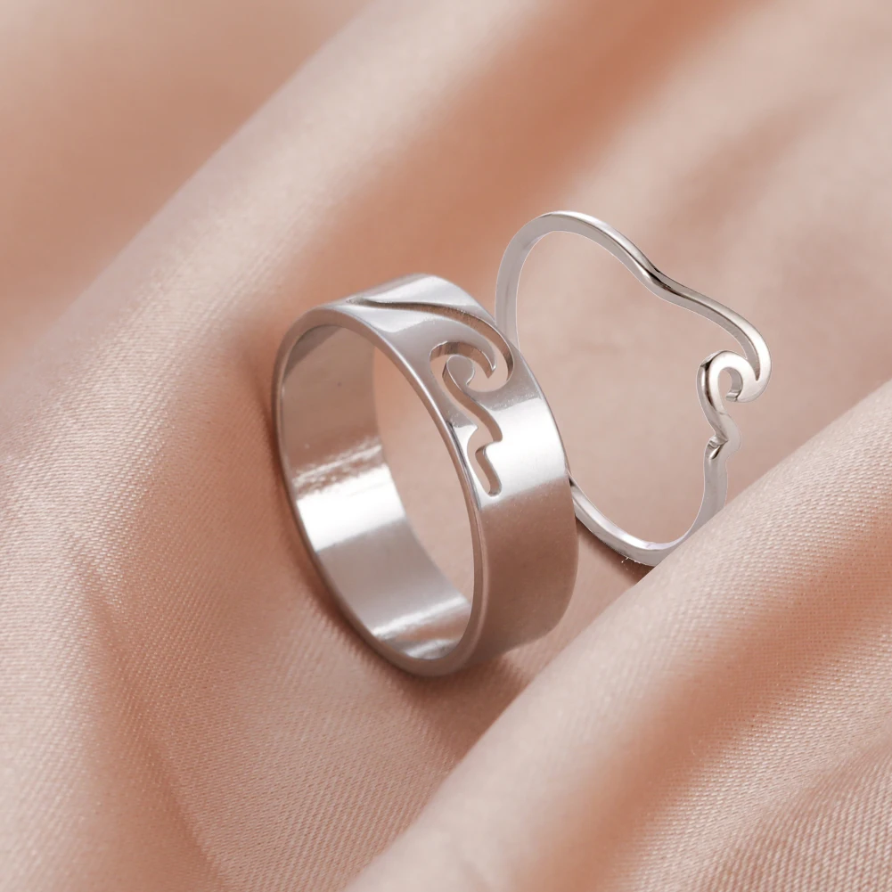 

COOLTIME Simple Sea Wave Couple Rings 2023 Trend Ocean Surf Stainless Steel Paired Rings for Women Men Wedding Birthday Jewelry