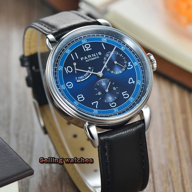 Модные Parnis 42 мм синий циферблат автоматические механические мужские часы