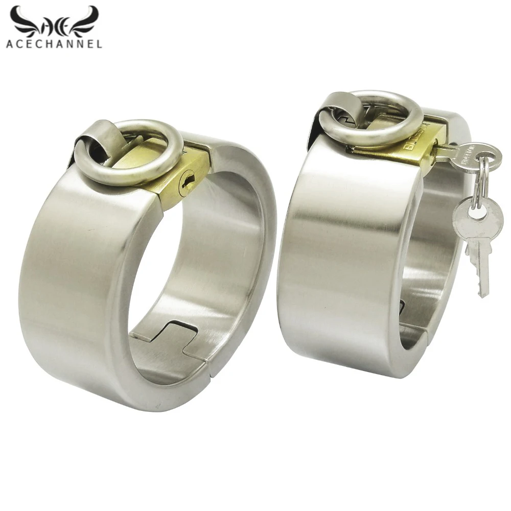 acechannel Brushed stainless steel wrist ankle cuffs with padlock bondage restraint set adult game sex handcuffs