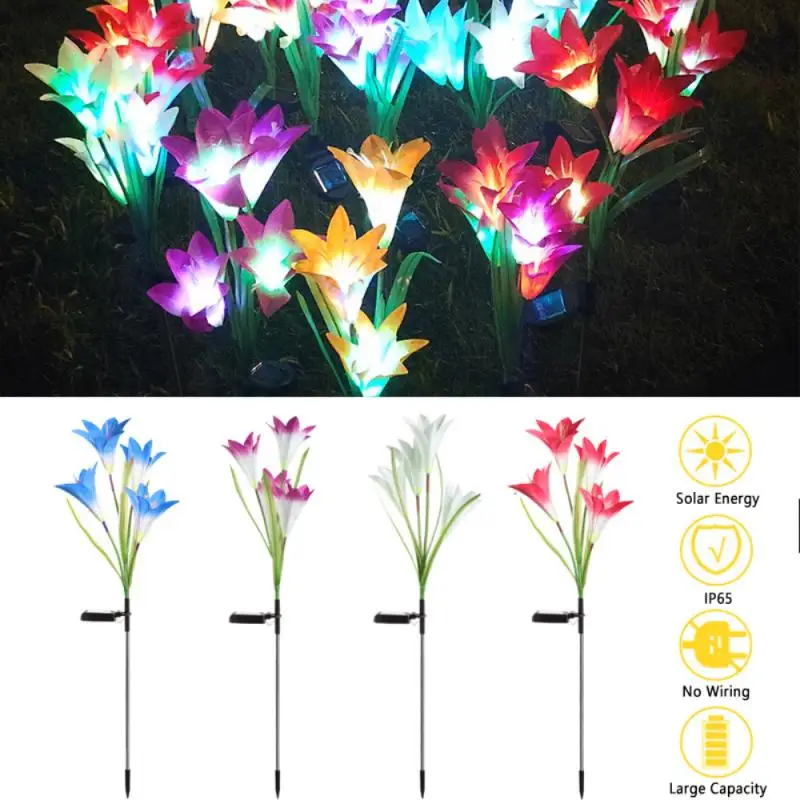 

Flower Solar Lights Outdoor Waterproof Color Solar Lily Lights With Solar Panels Garden Landscape Lamp Wedding Home Lawn Decor