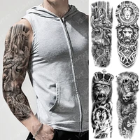 large arm sleeve tattoo forest rose feather waterproof temporary tatto sticker angel king wolf lion body art full fake tatoo
