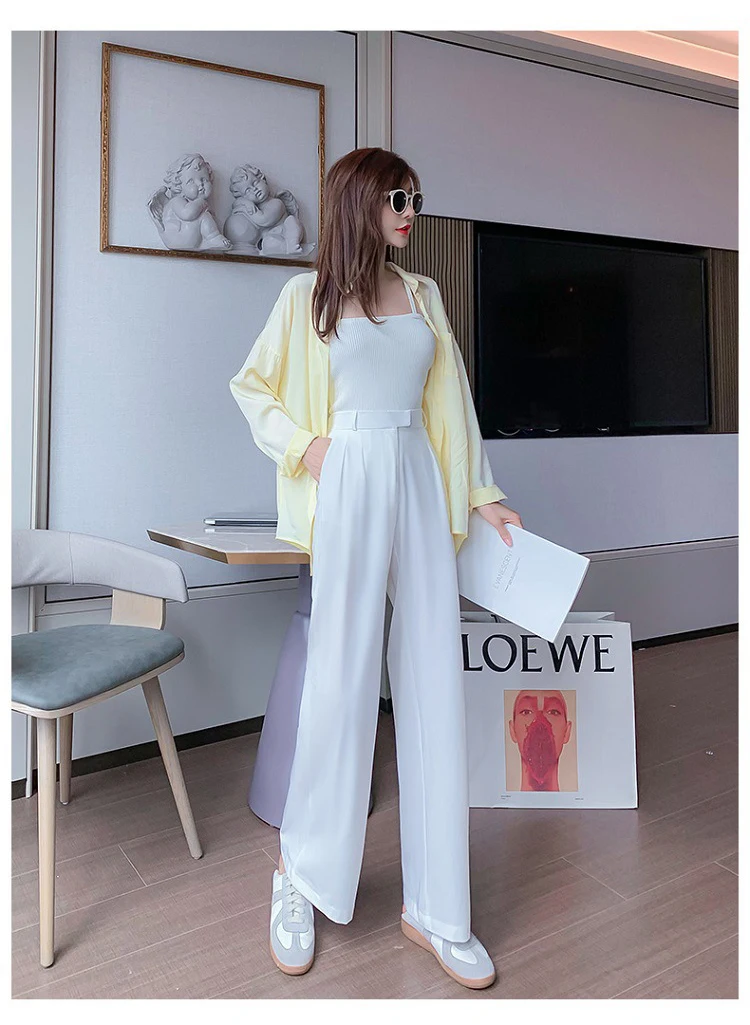 

Female Thin Suit Pants 2020 Streetwear Ladies Pants Black Baggy Pants Casual Straight Wide Leg Trousers High Waist