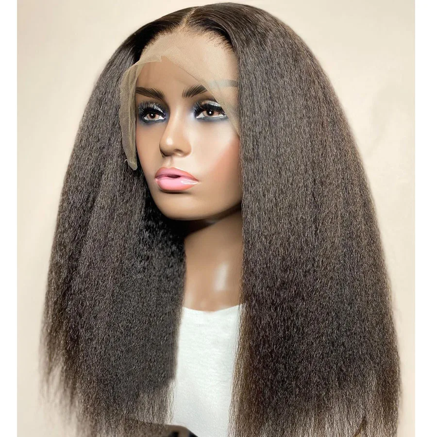 

Natural Black Color 26Inch 180%Density Glueless Long Yaki Straight Wigs Lace Front Wig Hair For Black Women With Baby Hair