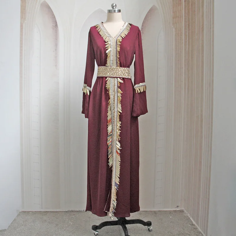 Новое арабское пакистанское платье с вышивкой и блестками, искусственное платье из двух частей, элегантный свободный марокканский кафтан, ...
