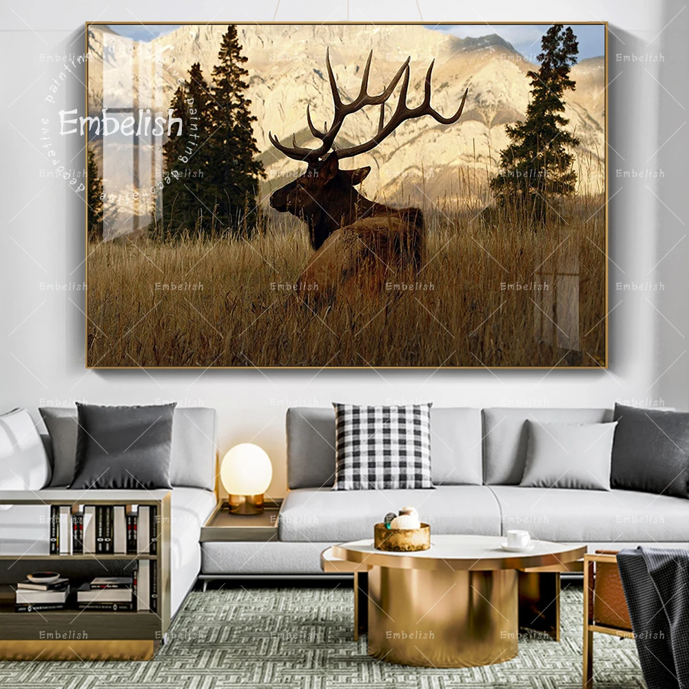 

Embelish 1 Pieces Large Wall Art Posters For Living Room Animals Deer Landscape HD Canvas Paining Home Decor Framework Pictures