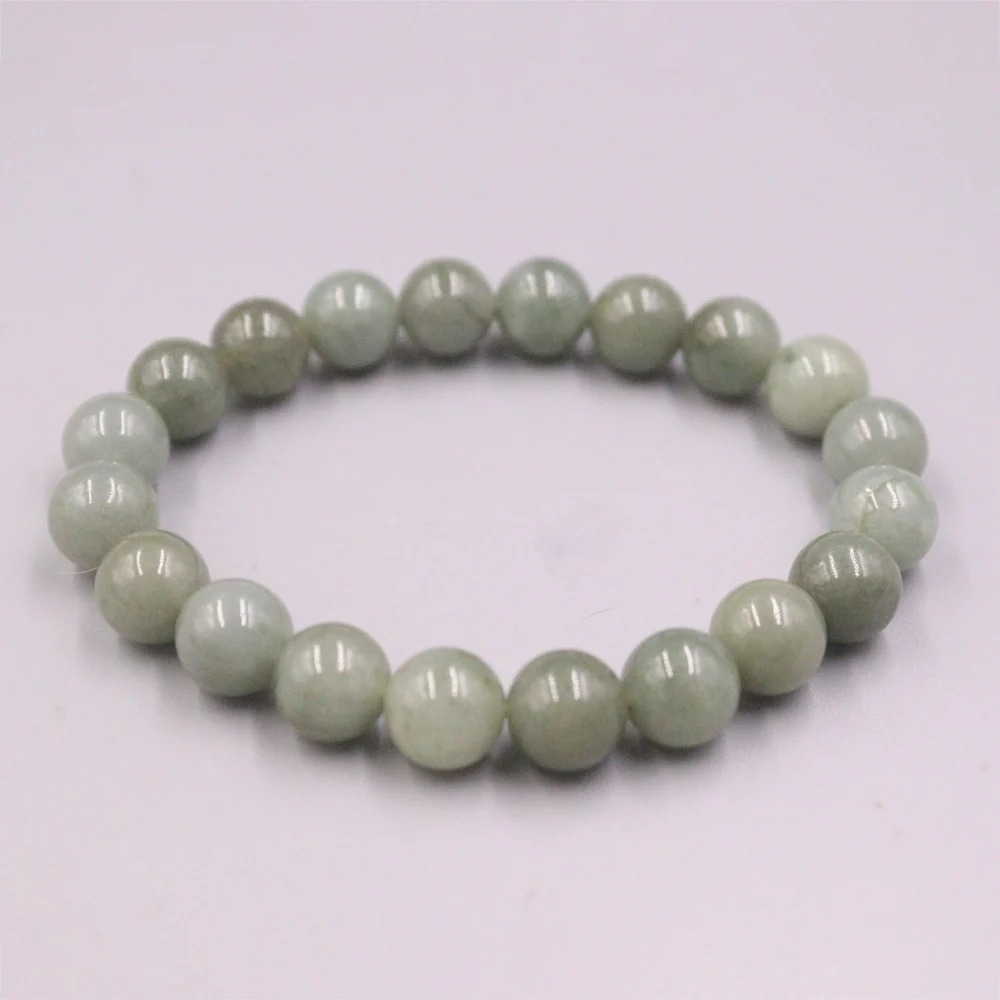 

New Fine Green Grade A Jade Jadeite Women 9-10mm Round Bead Link Bracelet