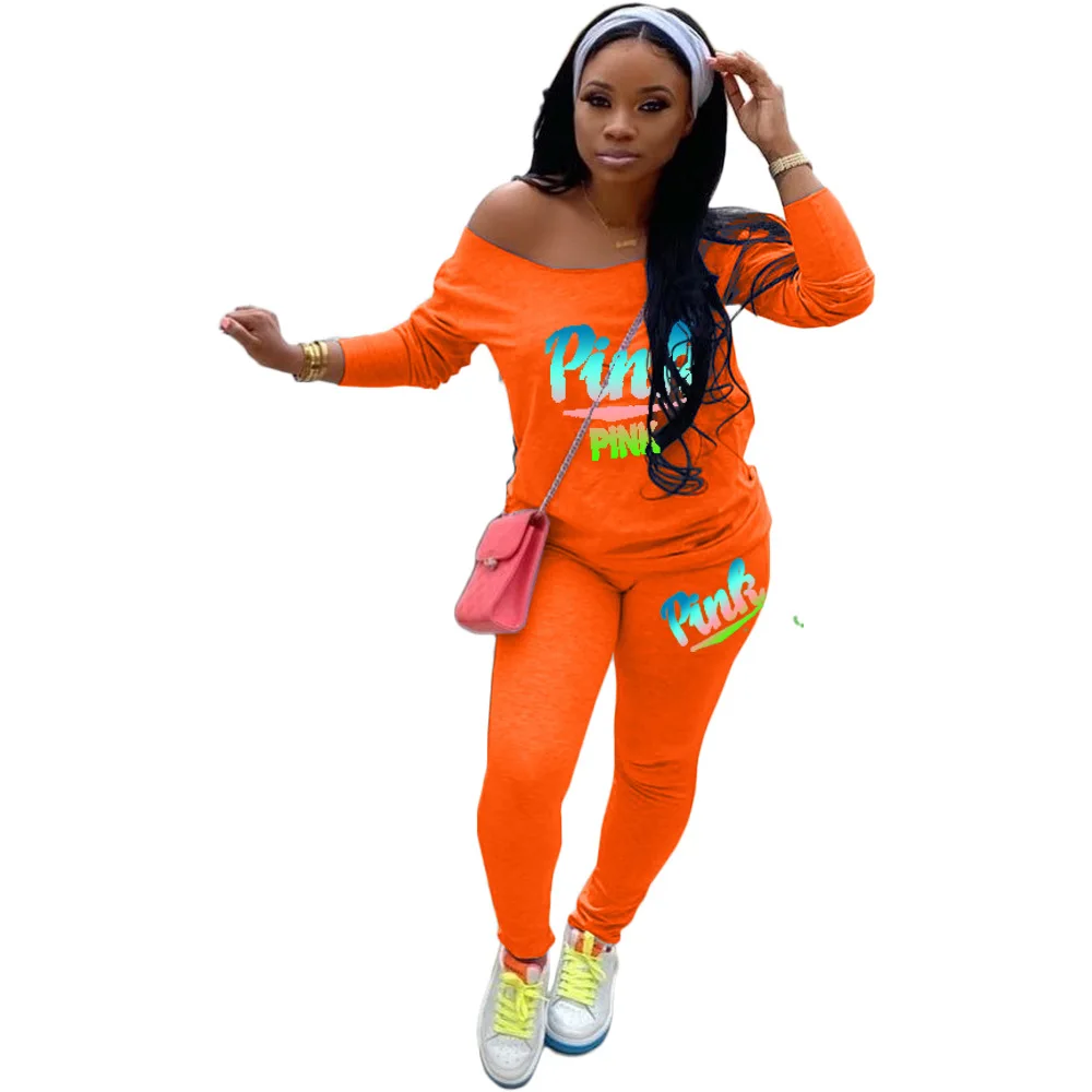 

Fashion 2 Two Piece Set Tracksuit Women Long Sleeve Letter Top + Leggings Matching Set Stretchy Sporty Fitness Casual Outfits