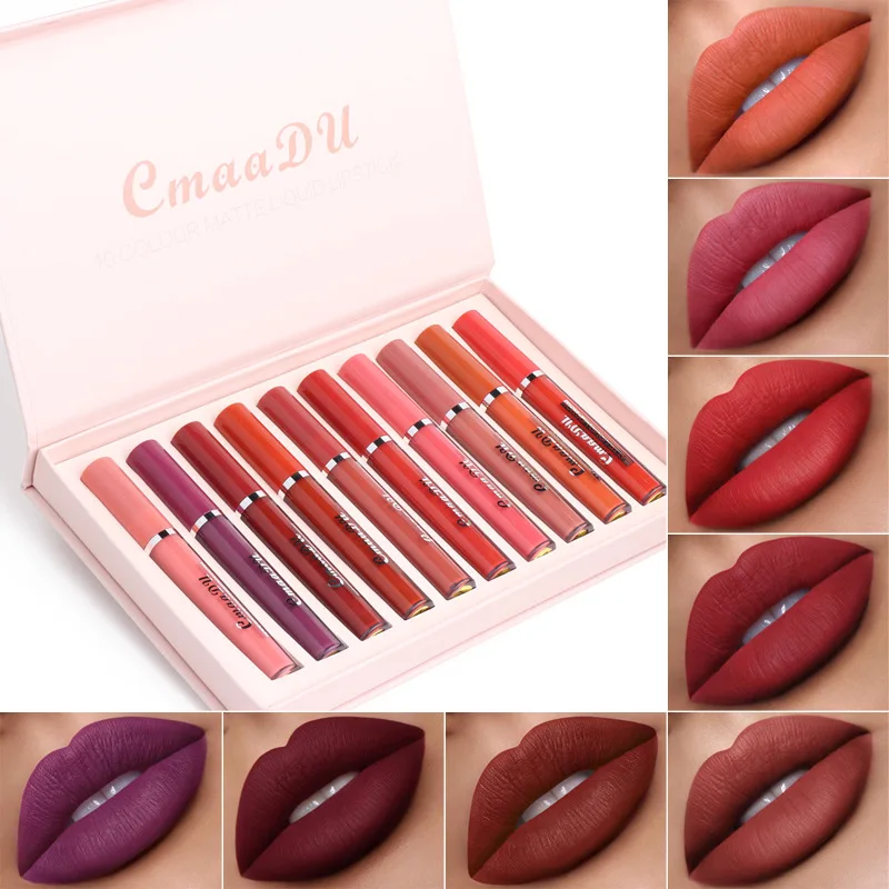

10 Colors/Set Fashion Beauty Lip Gloss Moisturize Waterproof Velvet Matte Liquid Lipstick Non-stick Cup Exquisite Lip Set Makeup