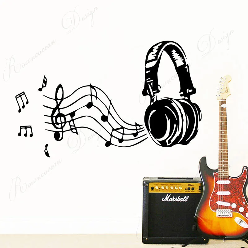 Music Headphones Musical Decoration Wall Sticker Vinyl Art Home Decor Interior Kids Room Bedroom Wallpaper Murals Decals 4167|Наклейки на
