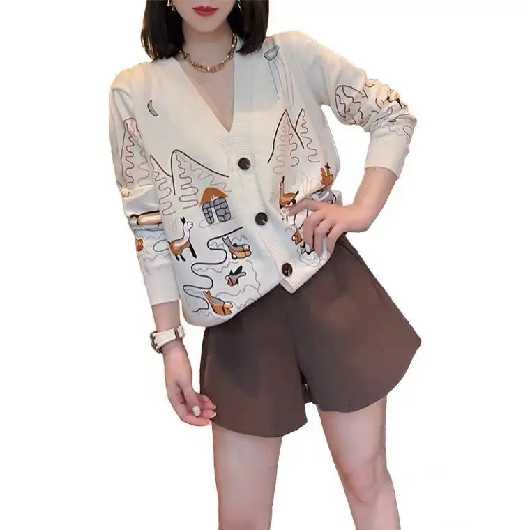 

Women 2021 Spring Summer Print Knitted Sweater Cardigans Female Single Breasted Long Sleeve Cardigans Ladies Sweater Tops C108