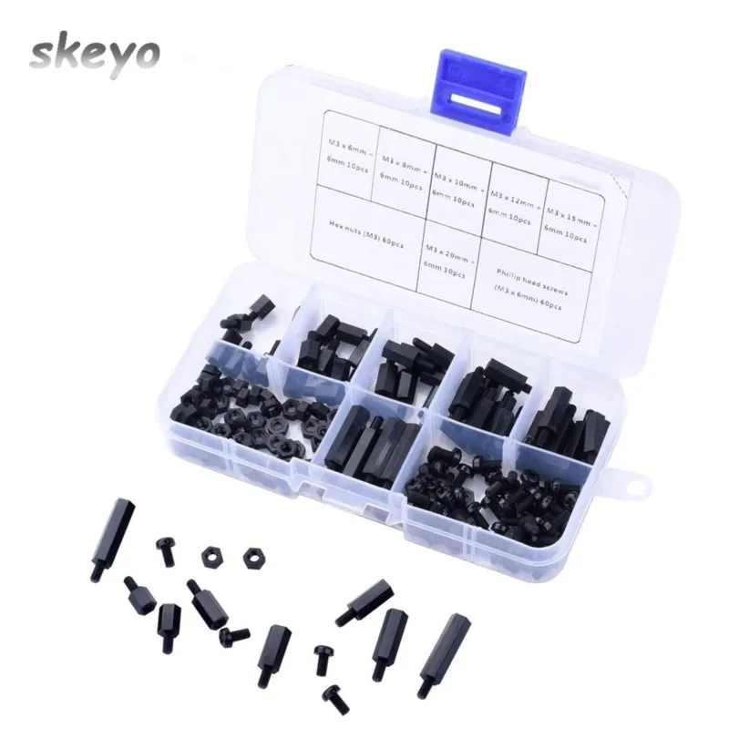 

180 Pcs M3 Nylon Male Female Hex Utility Spacer Standoff Screw Nut Assortment Mounting Hardware Kit For FPV Quadcopter Drone RC