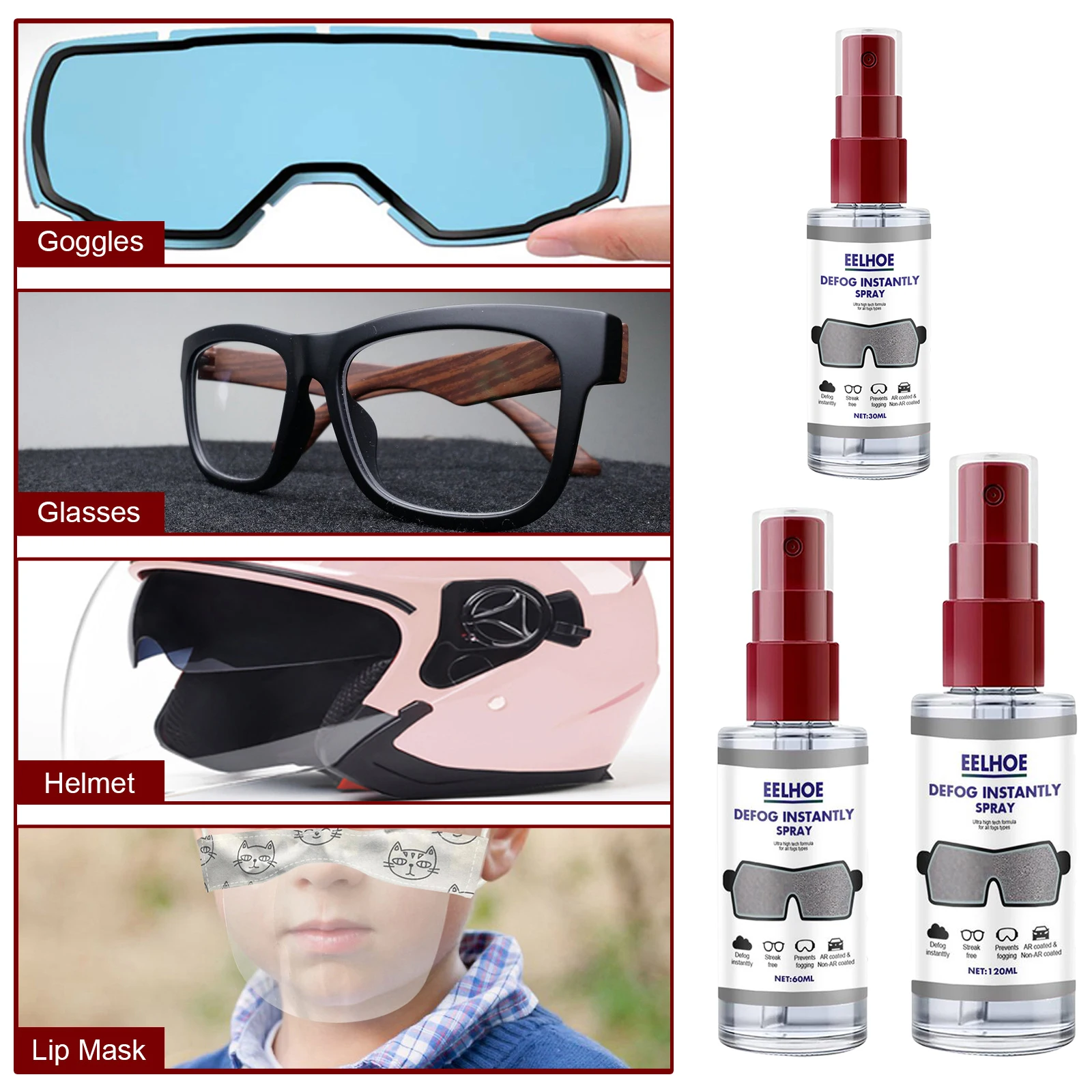 

Anti Fog Spray Masks Lens Defogger for Glasses & Lenses of All Kinds Mirrors Helmets Windows