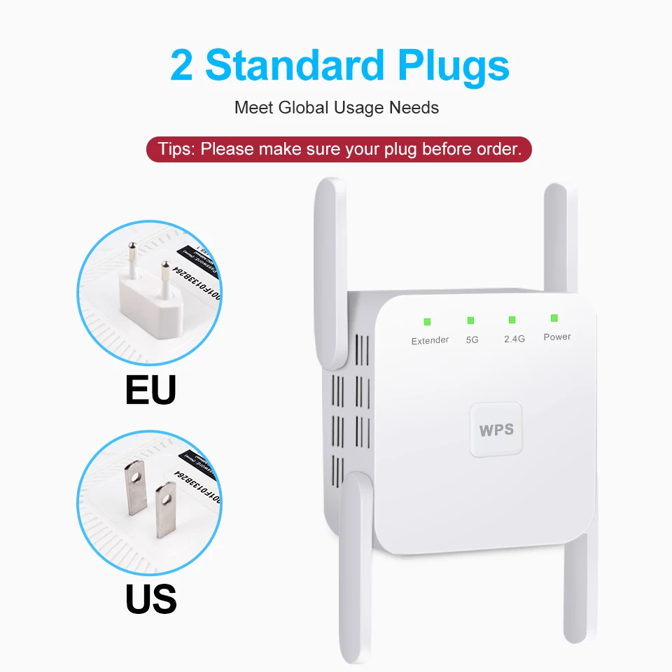 

Wireless 5G Wifi Repeater 2.4 5Ghz Wifi Extender 1200M Dual Band WiFi Amplifier AC 4 Antennas Wi-Fi booster WiFi Access Point
