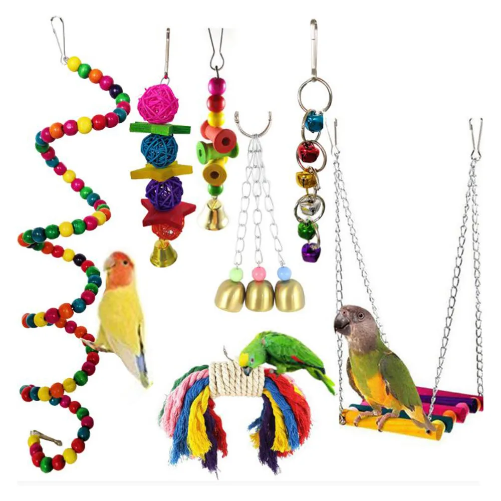 

Parakeet Budgie Cockatiel Bird Cage Toys 7PCS Chewable Parrot