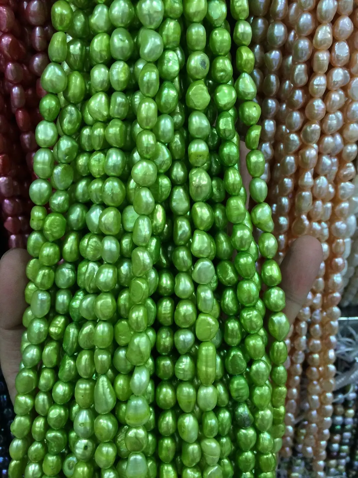 HABITOO Wholesale 8-9MM Green Irregular Freshwater Pearl Loose Beads 14 inchs DIY for Jewelry Making