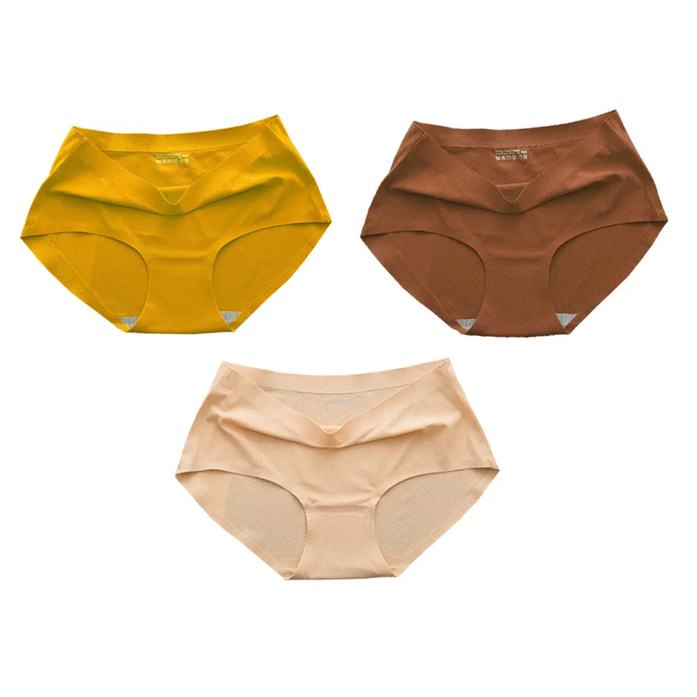 

3Pcs/Lot Women's Seamless Panties Solid Ultra-thin Panties Underwear Women's Plus Size Sexy Mid-Rise Briefs Lingerie