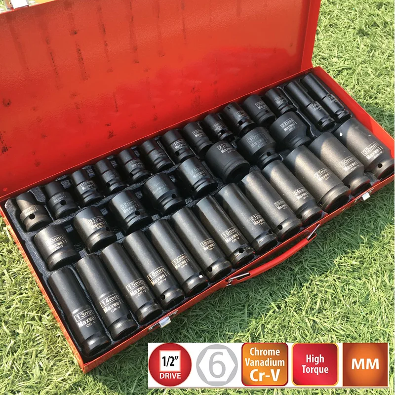 Metric 5-19MM 8-Piece Cr-Mo One-Piece Construction Air Impact Socket Hand Tools For Man 3 Inch Length HELAKLS 1/2 Inch Drive Allen Hex Bits Socket Set 