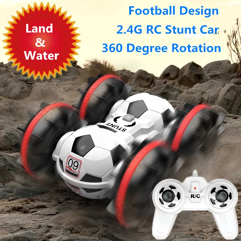 

New Football Design 2.4G 4WD 360 Degree Rotation Flips Stunt Car Land & Water 2-in-1 Double Slide RC Amphibious Stunt Car Toys