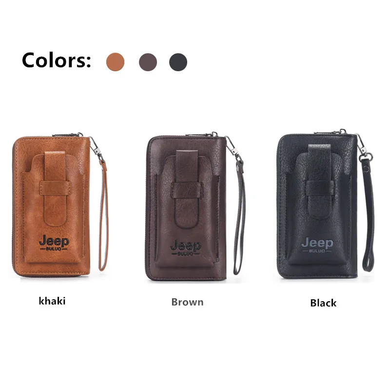 Мужской кожаный клатч JEEP BULUO коричневый брендовый кошелек для телефона роскошная