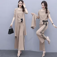 womens suits 2021 autumn summer new clothes wide leg pants crop top and coat three piece set women casual fashion foreign style