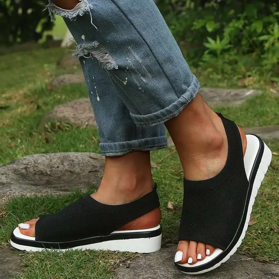 

New summer 2020 comfort slope heel 40-43 open toe sandals for women