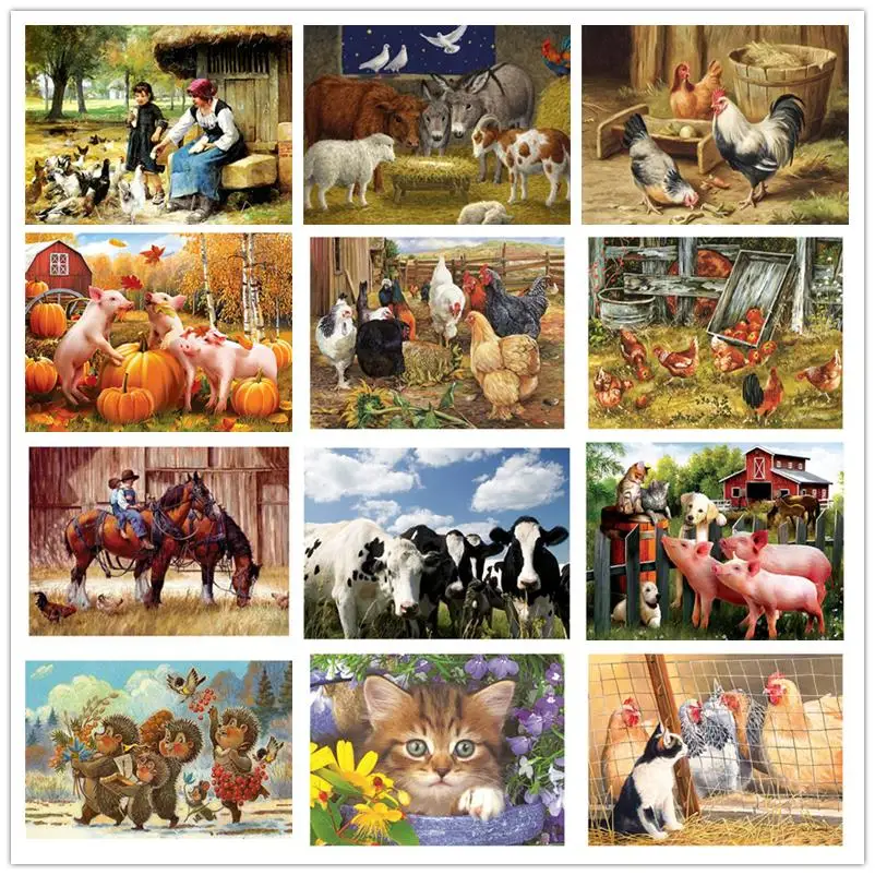 

Diamond Painting Full Drill Square/Round Farm Animals Chicken Cow Pig DIY Embroidery Cross Stitch Home Decor